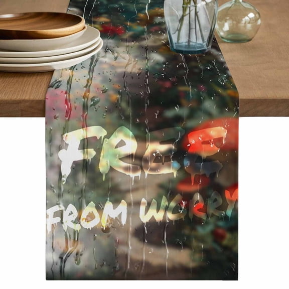 Funny Table Runner 72 Inches, Modern Abstract Glass Chic Rains Bed Runner Dresser Scarves Tabletop for Indoor Outdoor Parties/Ceremony/Banquet, 14" x 72"