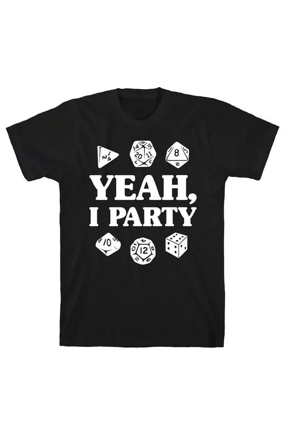 Funny Tabletop RPG Dice Graphic Tee - Yeah I Party Retro Nerd Gaming T-Shirt - D20 Polyhedral Dice Geeky Apparel for Men and Women