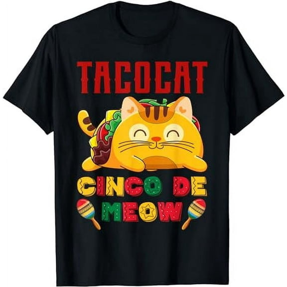 Funny Taco Cat Cinco de Meow Unisex Short Sleeve Graphic Tee Shirt