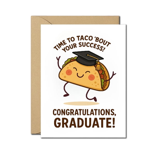 Funny Taco Graduation Card Time to Taco 'Bout Your Success Humorous Graduation Congratulations Card Blank Inside