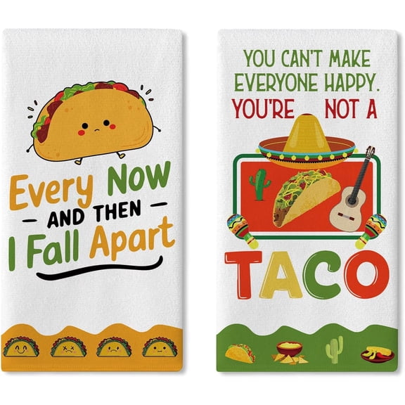 Funny Taco Kitchen Dish Towels Set of 2, Mexican Food Drying Hand Towel Baking Cooking Cloth Taco Lover Gifts, You Can't Make Everyone Happy Restaurant Dining Room Home Decor 18'' x 26''