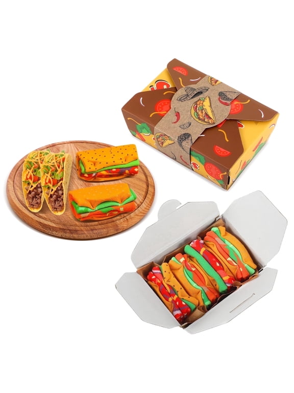 Funny Taco Socks Box - Funny Gifts for Men Women Teen Boys - Tacos Fun Novelty Funky Crazy Silly Cool Cute Food Socks Taco Valentine Christmas Father's Day Gift (M,2 pairs)