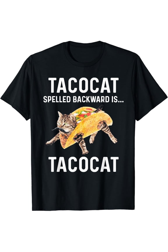 Funny Tacocat Palindrome Graphic Tee Retro Mustache Cat Taco Humor T-Shirt for Men Women