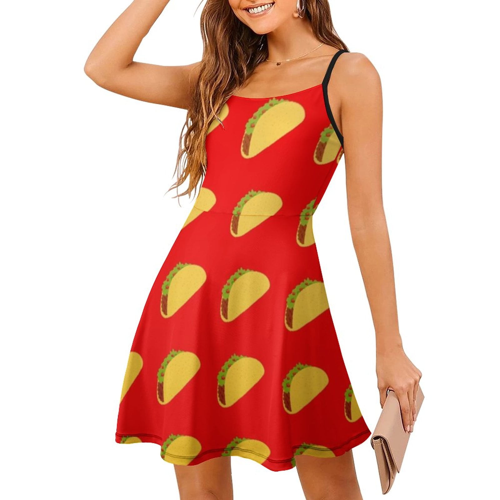 Funny Tacos Madness Taco Tuesday Cinco De Mayo Flare Dress Square Neck ...