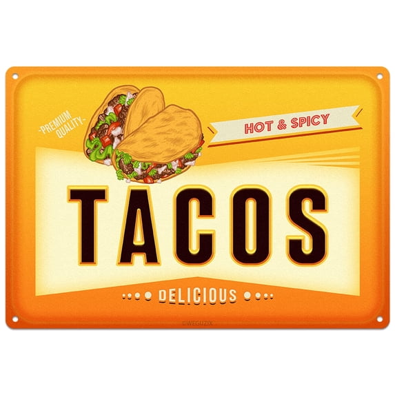 Funny Tacos Metal Sign Retro Food Snacks Tin Signs Wall Art Poster Wall Decor for Home Bar Kitchen Coffee Corner Playroom Cinema Cafe Restaurant 12x8 Inch Aluminium Hanging Plaque