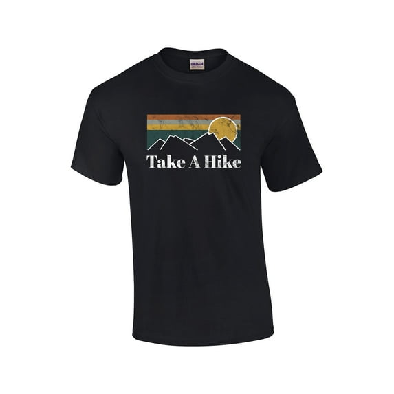 Funny Take A Hike Retro Scenic Outdoors Vintage Distressed Graphic Tee Short Sleeve T-shirt-Black-6xl