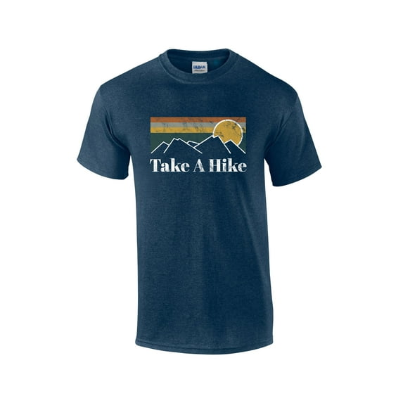 Funny Take A Hike Retro Scenic Outdoors Vintage Distressed Graphic Tee Short Sleeve T-shirt-Heather Navy-6xl