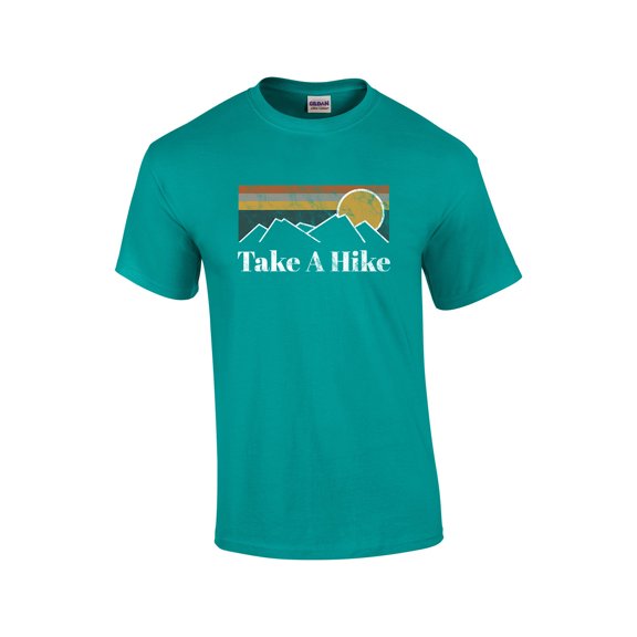 Funny Take A Hike Retro Scenic Outdoors Vintage Distressed Graphic Tee Short Sleeve T-shirt-Jade-small