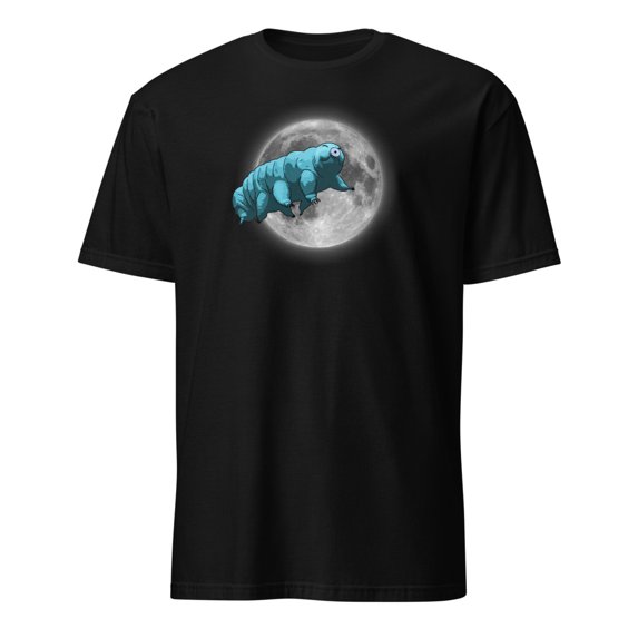 Funny Tardigrade Water Bear in Space Moon T-Shirt (Black, S)