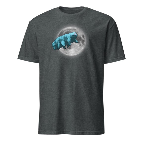 Funny Tardigrade Water Bear in Space Moon T-Shirt (Dark Heather, XL)