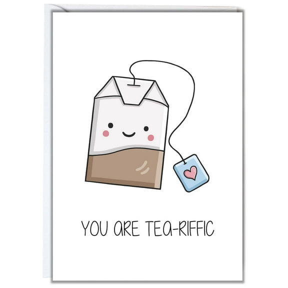 Funny Tea Greeting Card - "You Are Tea-Riffic" Design - Cute Tea Bag Illustration - Blank Inside, Envelope Included - Perfect for Tea Lovers, Friends, and Special Occasions