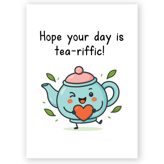Funny Tea Pun Greeting Card "Tea-Riffic Day" Cute Birthday Card