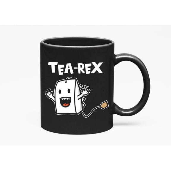 Funny Tea-Rex Dinosaur Pun Cup, Black 11oz Ceramic Mug