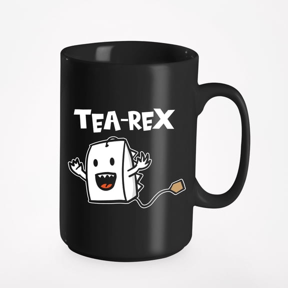 Funny Tea-Rex Dinosaur Pun Cup, Black 15oz Ceramic Mug