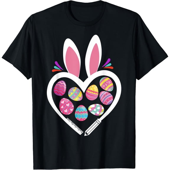 Funny Teacher Bunny Heart Easter Eggs Rabbit Easter Day T-Shirt men and women can wear, black, white, gifts