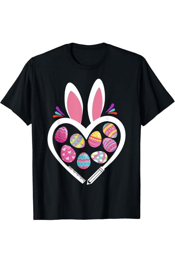 Funny Teacher Bunny Heart Easter Eggs Rabbit Easter Day T-Shirt men and women can wear, black, white, gifts