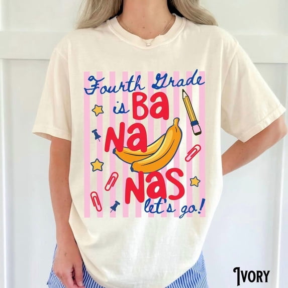 Funny Teacher Shirt, Back to School T-Shirt, Fourth Grade is Bananas, 4th Grade Cute Teaching Tee, Retro, Stripe Tshirt