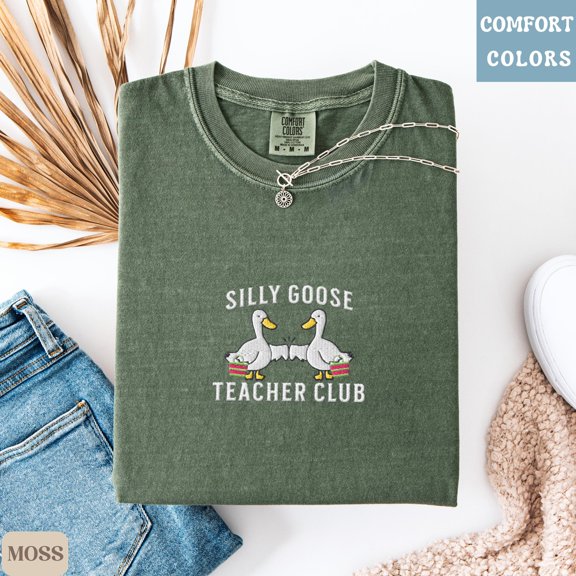 Funny Teacher Team Shirt Silly Goose Club Embroidered Tee Cute Staff Spirit Shirt Teacher