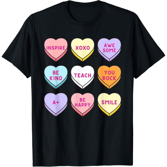 Funny Teacher Valentines Day Teach Heart Candy Women Girls T-Shirt