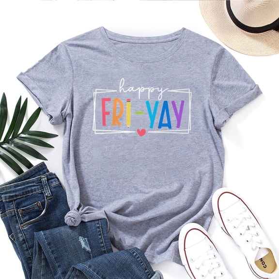 Funny Teacher Women's T-Shirt – Friday Weekend Vibes Graphic Tee, Summer Casual Crewneck, Cute School Staff Top