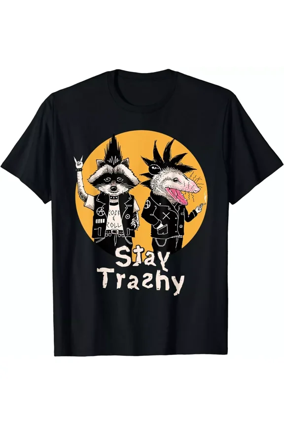 Funny Team Trash Stay Trashy Raccoons Opossums Squad Retro T-Shirt Size S-5XL