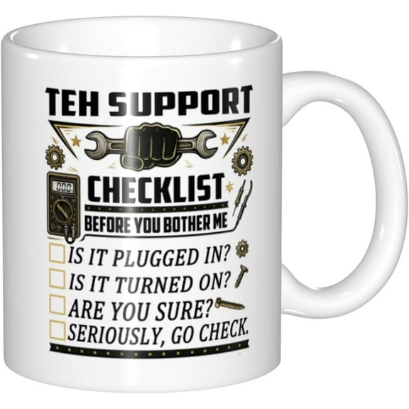 Funny Tech Support Checklist Helpdesk Hotline Coffee & Tea Gift Mug, Gifts for Men & Women Technical Support Engineer, Computer Help Desk, Christmas gifts 11 oz Novelty Mug, White