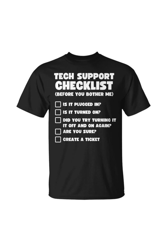 Funny Tech Support Checklist T-Shirt Sarcastic IT Professional Help Desk Humor Tee Retro Computer Geek Programmer Gift Men Women Short Sleeve Cotton Top