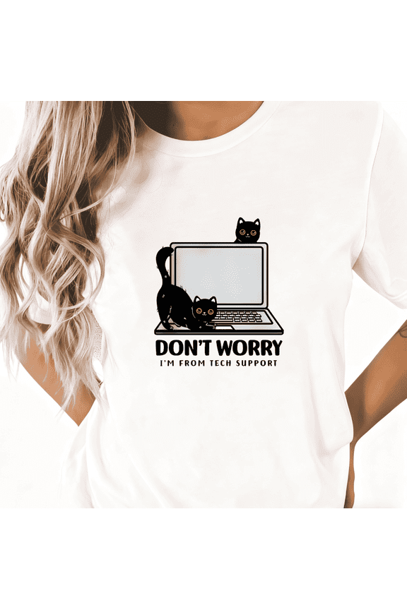 Funny Tech Support Black Cat Graphic Tees Print Tshirt Computer Shirts S-5XL Classy Cotton Graphic Tops