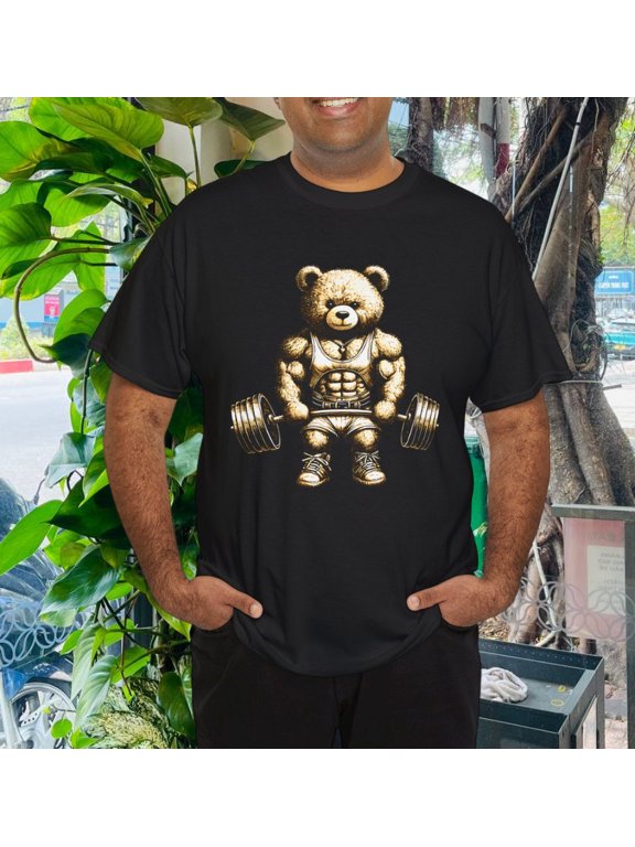 Funny Teddy Bear Lifting Weights Gym Workout Animal Shirts T-Shirt