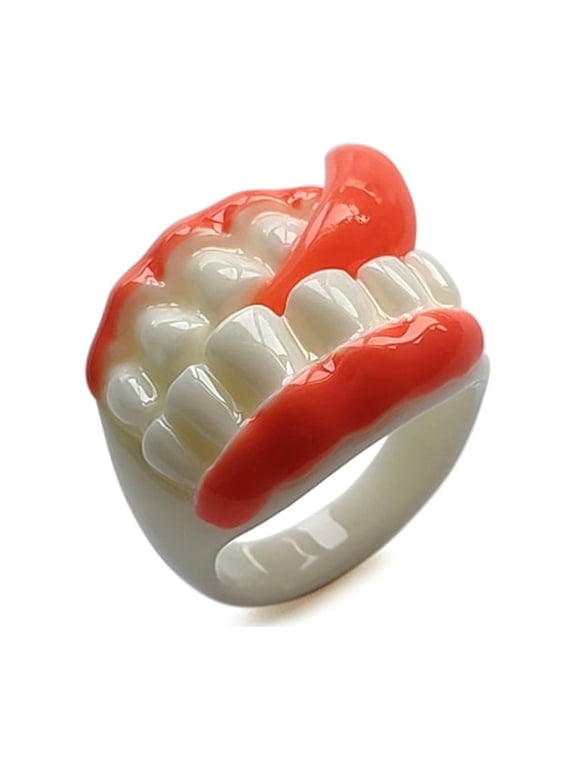 Funny Teeth Shape Ring Acrylic Chunky Rings Costume Props Party Jewelry Finger Knuckle Rings Gift for Men Women