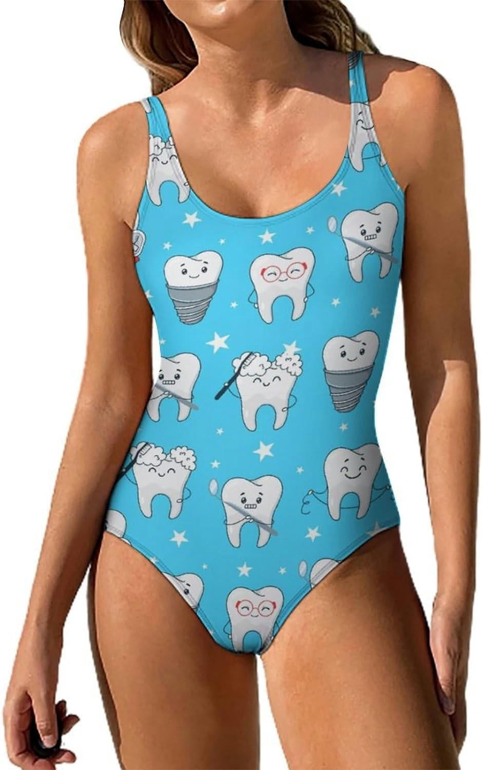 Funny Teeth Women's One Piece Swimsuit Tummy Control Bathing Suit