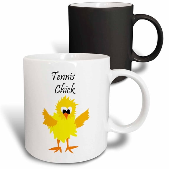 3drose, Funny Tennis Chick Cartoon Chicken Art, 11oz Magic Transforming Mug