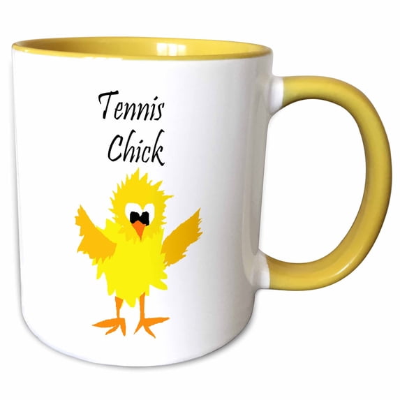 3drose, Funny Tennis Chick Cartoon Chicken Art, 15oz Two-tone Yellow Mug