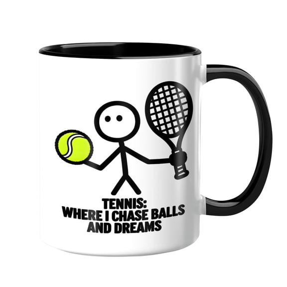 Funny Tennis Mug Novelty Tennis Coffee Mug Black and White Mug Ceramic Coffee Tea Cup Cool Gifts for Tennis Lovers, 11oz