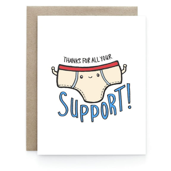 Funny Thank You Card – Cute Undies Illustration with "Thanks For All Your Support!" – Blank Inside, Includes Envelope – Perfect for Friendships and Gratitude Gifts