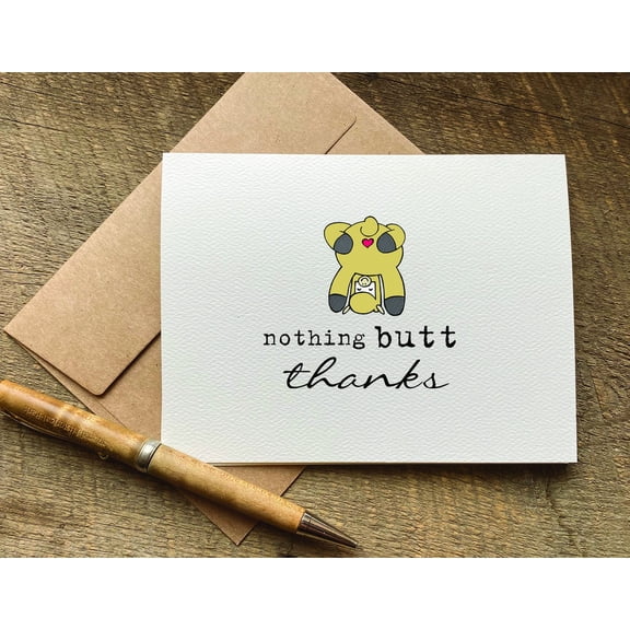 Funny Thank You Card  Nothing Butt Thanks Cute Animal Design  Envelope Included, Blank Inside  Perfect for Friends, Family, or Any Occasion