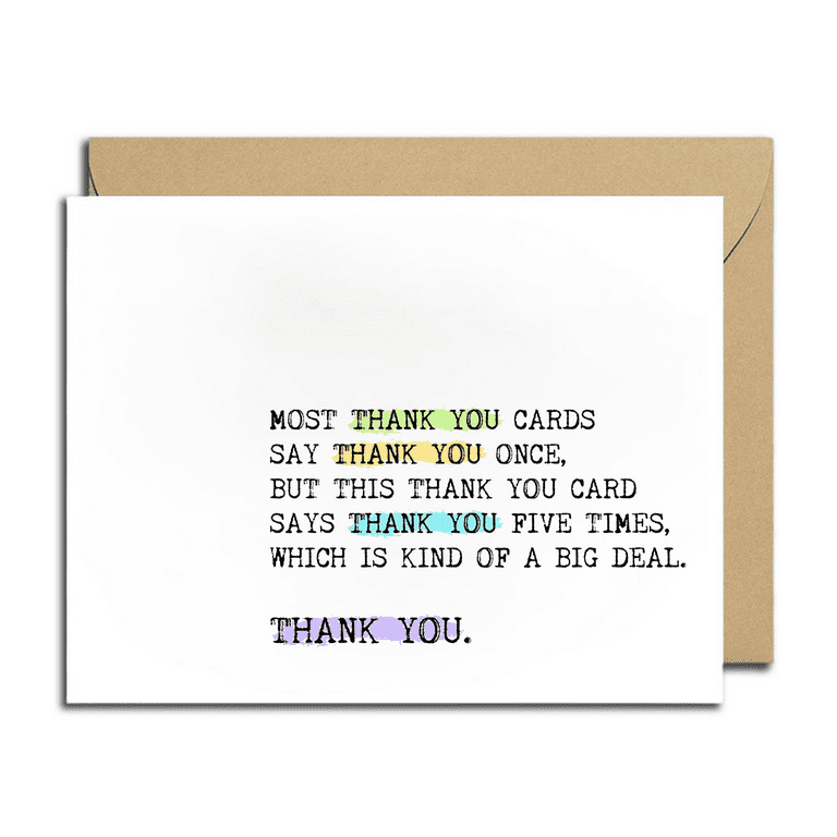 Funny Thank You Card - Says Thank You Five Times for Extra