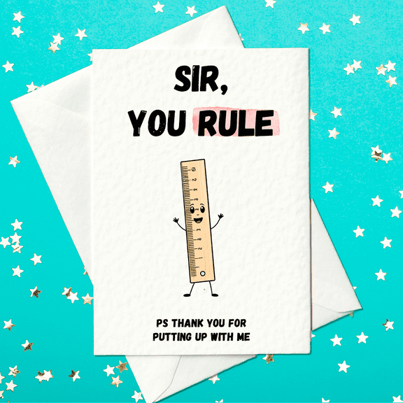 Funny Thank You Card for Teacher  "Sir, You Rule!" Ruler Design  Blank Inside, Envelope Included  Ideal Gift for Appreciation, Graduation, End of School Year