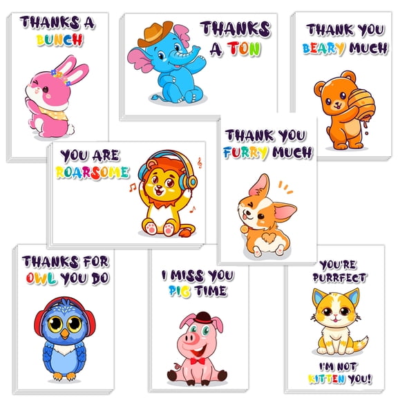 Funny Thank You Cards 56 Pack, Animal Punny Greeting Cards with Envelopes Stickers, Appreciation Card Bulk for Friends Teachers Coworkers
