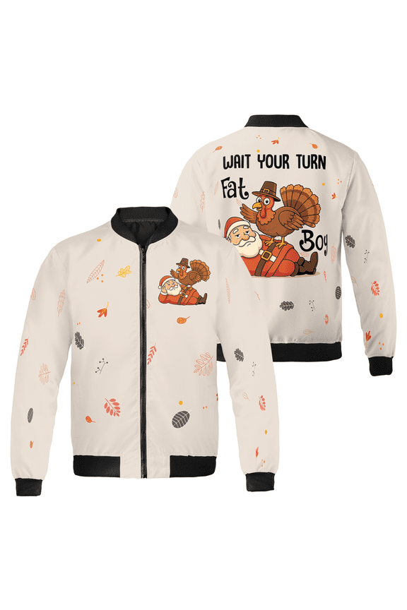 Funny Thanksgiving Bomber Jacket – Fall Season Themed Bomber Coat