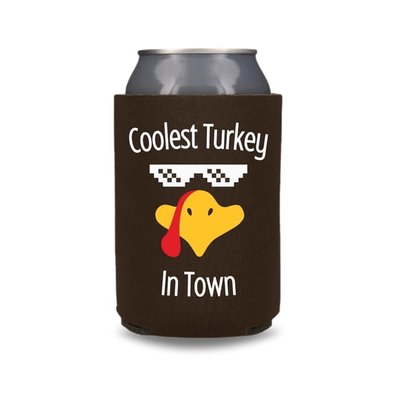 Funny Thanksgiving Can Cooler, Coolest Turkey In Town Can Coolie, Drink Accessory, Thanksgiving Beer Hugger, Party Gift And Favors (Brown)