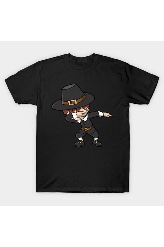 Funny Thanksgiving Dabbing Pilgrim Dab Dance Boys Kids Holiday Artwork Print, H37449 T-Shirt, for Men and Women, Up to Size 5XL