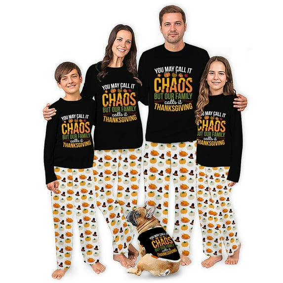Funny Thanksgiving Matching Family And Dog Pajamas, Chaos Thanksgiving Pajama Set, Standard And Plus Sizes