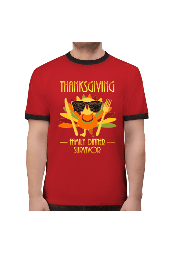 Funny Thanksgiving Shirts for Men Fall Shirts Red Black Turkey Shirt Regular Fit 100% Cotton Ringer Tee
