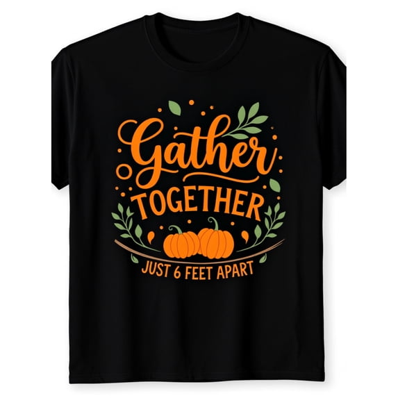 Funny Thanksgiving TShirt - Gather Together Turkey And Pumpkin Print Short Sleeve TShirt Casual Round Neck Holiday Party Outfit