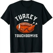 TMANI Funny Thanksgiving Turkey And Touchdowns Men Boys Kids Womens T-Shirt Black