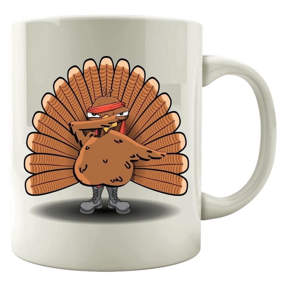 Thanksgiving 11 oz Coffee Mug - Turkey Feathers Humor White Ceramic Gift