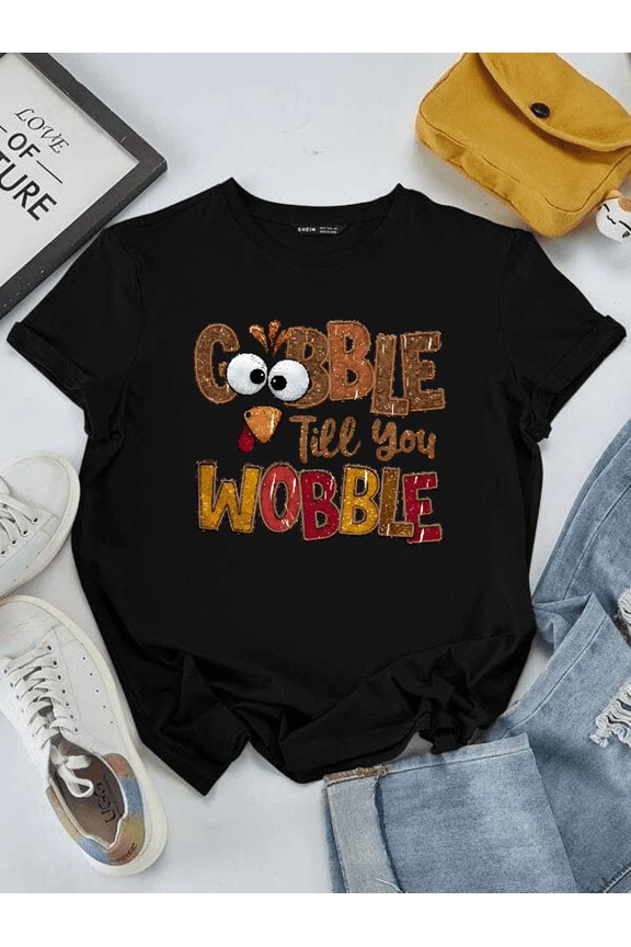 Funny Thanksgiving Turkey Gobble Till You Wobble Family Unisex T-Shirt, S-5XL