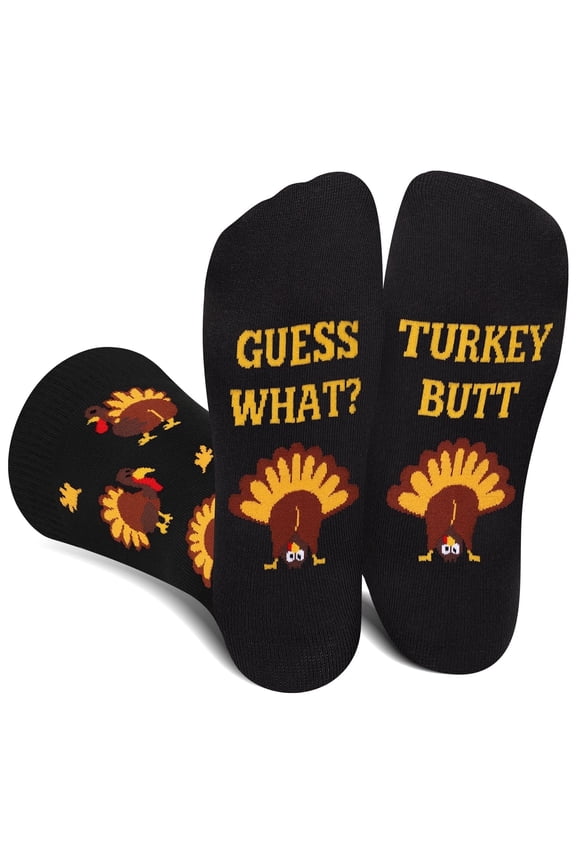 Funny Thanksgiving Socks -GUESS WHAT? TURKEY BUTT Novlety Crazy Cool Silly Turkey Sock Gift for Men Women - Turkey Accessories Thanks Giving Christmas Holiday Fun Gift Ideas Stocking Stuffers