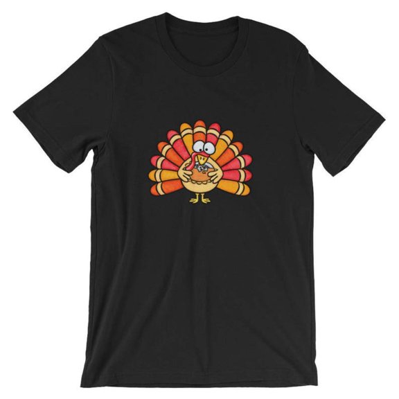 Funny Thanksgiving Turkey T-Shirt for Women, Graphic Tee, Cute Holiday Top,Round neck,Fashion,cotton,black,S-5XL